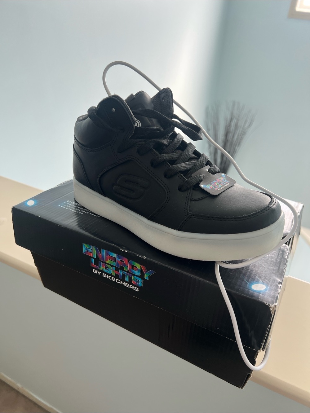Skechers Kids Black and White Lace-Up Energy Sneaker